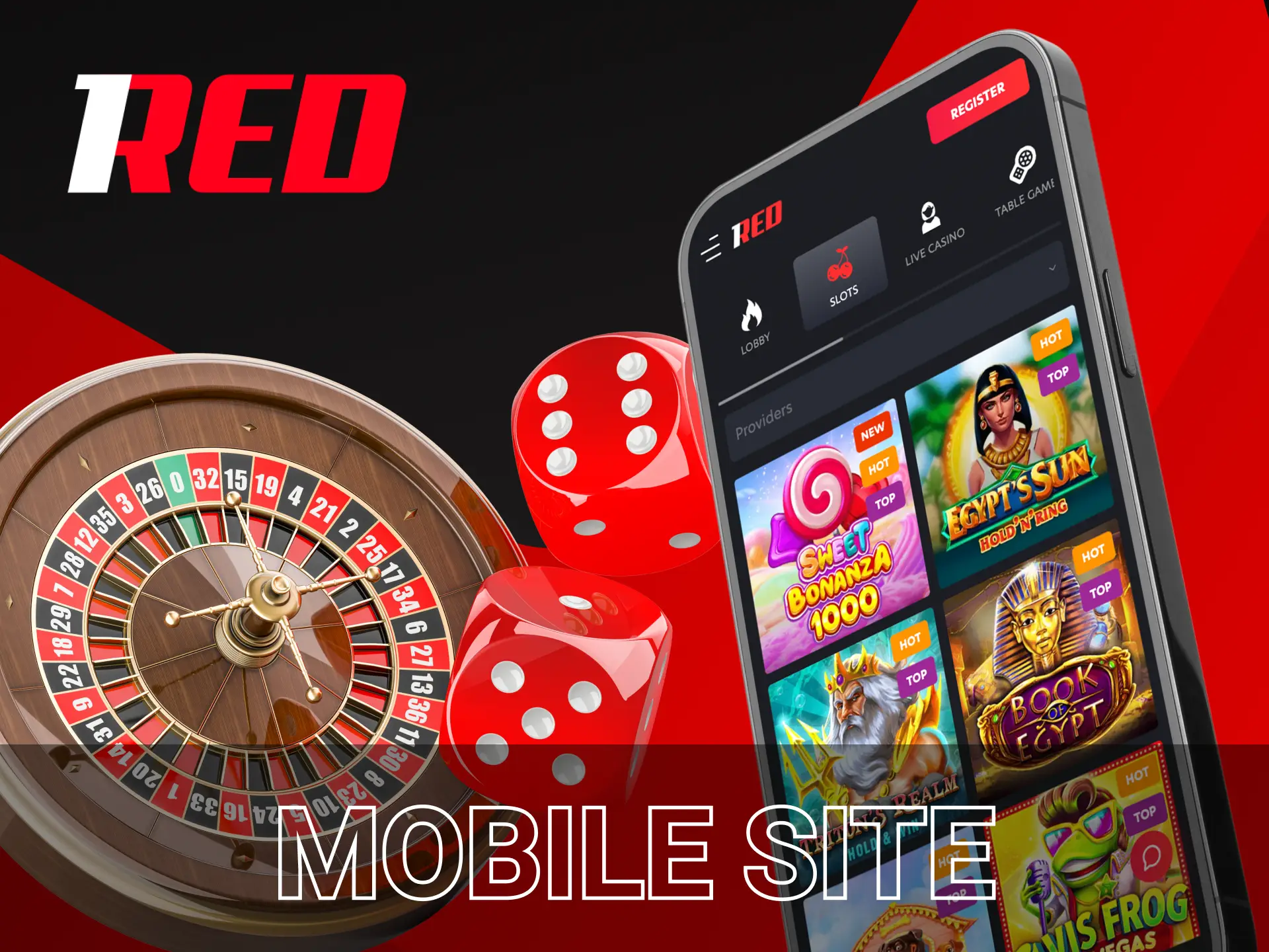 The 1Red mobile site is accessible from a browser.