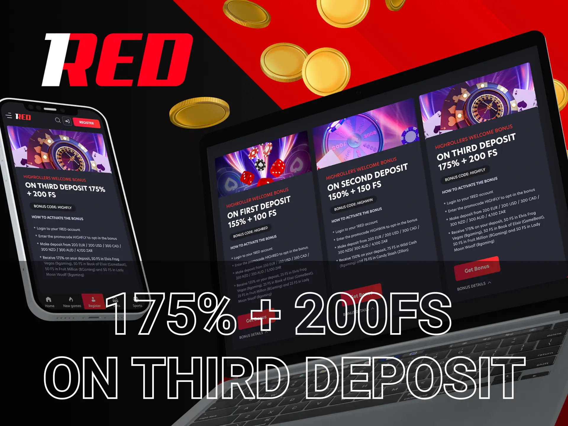 Get real free spins simply by funding your account at 1Red.