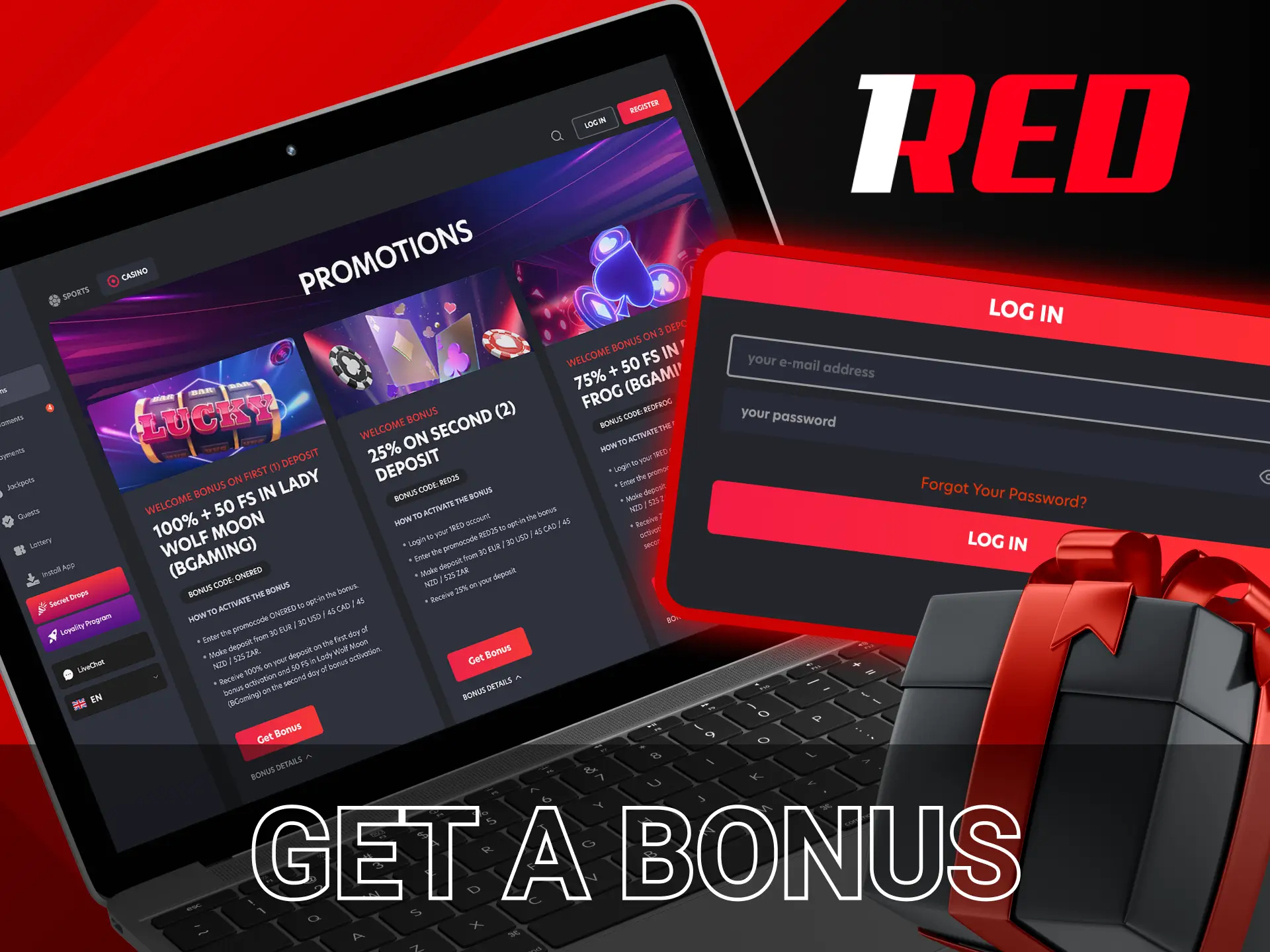 Find out what steps you need to follow to get a bonus from 1Red.