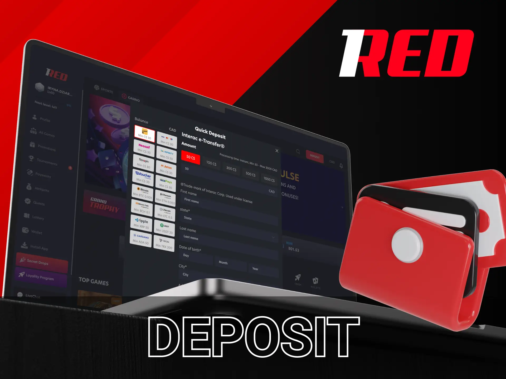 Learn how to fund your account in Canada on the 1Red Casino platform.