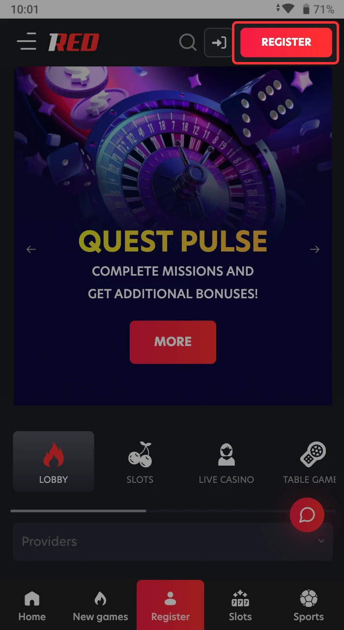 Just click on the special button and enter the actual data on the 1Red Casino.